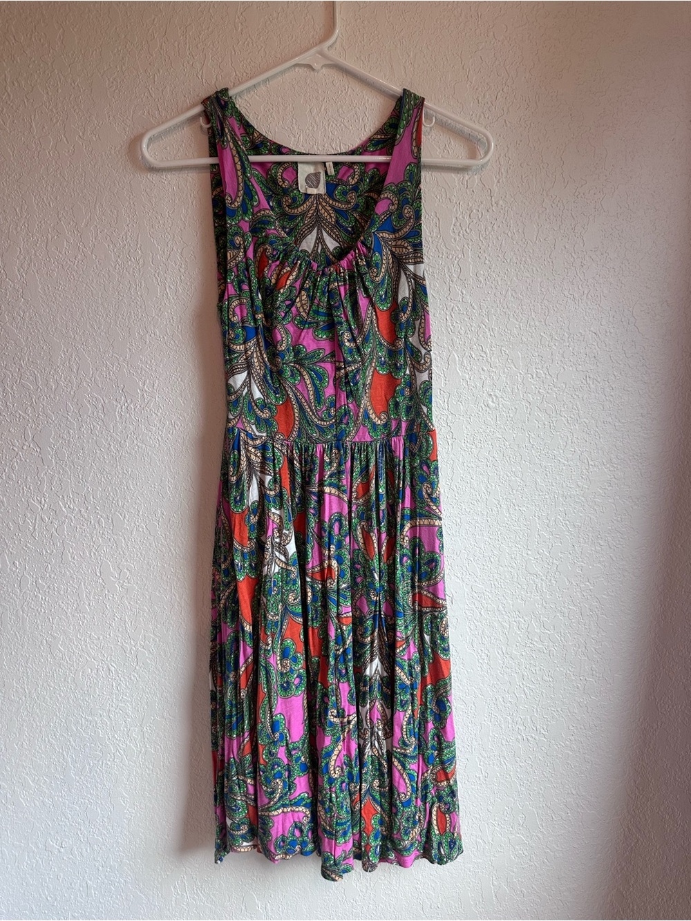 Anthropologie Sleeveless Paisley Midi Dress in Pink and Green